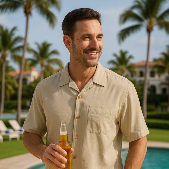 Tommy Bahama Beige Palm Tree Pattern Silk Shirt – Size Small - Picture 1 of 9
